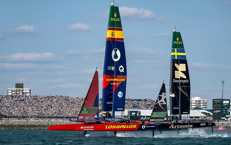 The top two teams Los Gallos and Artemis  - Day 2 - Emirates Great Britain SailGP - Portsmouth - July 26, 2026 - photo © Ricardo Pinto/SailGP