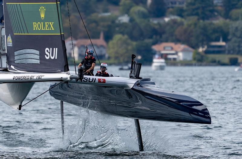 Explora Journeys Swiss SailGP Team driven by Sebastien Schneiter in action on Race Day 2 of the Switzerland Sail Grand Prix in Geneva, Switzerland - photo © Jason Ludlow for SailGP