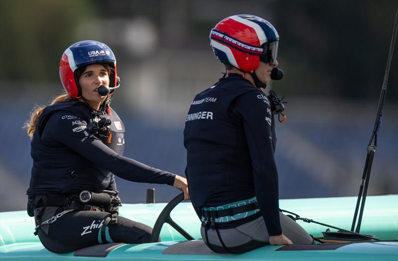 Martine Grael, interim driver of United States SailGP Team, alongside Michael Menninger, wing trimmer  of the US SailGP team - Switzerland Sail Grand Prix - September 2026  - photo © Felix Diemer/SailGP