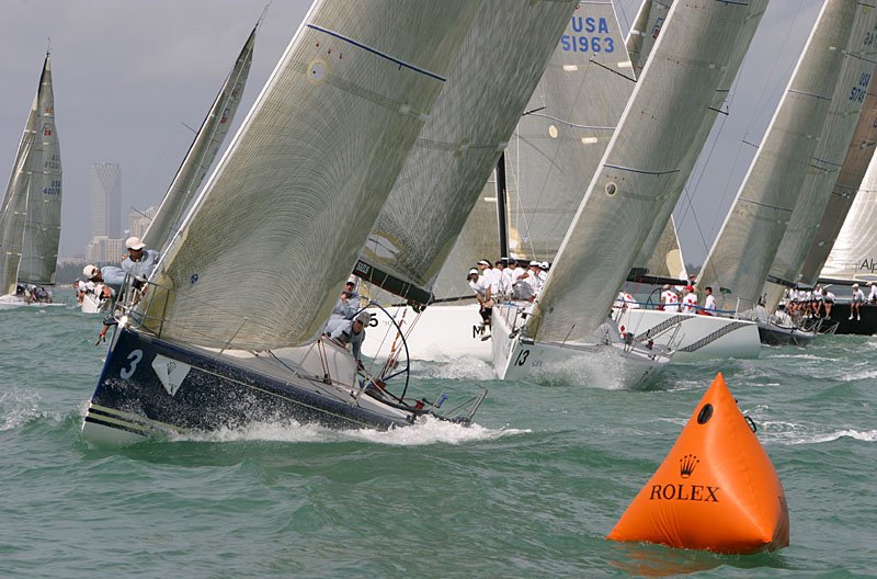 Jim Richardson's Farr 40, Barking Mad, is first to the weather mark in Race 1 at the Rolex Farr One Design Invitational in Miami photo copyright Dan Nerney / Rolex taken at  and featuring the Farr 40 class