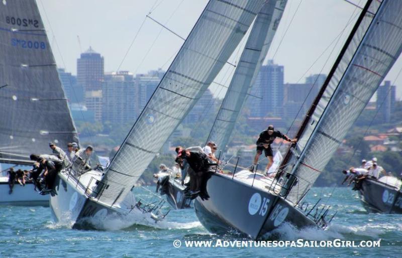 The fleet sailing upwind at the 2016 Rolex Farr 40 Worlds photo copyright Nic Douglass / www.AdventuresofaSailorGirl.com taken at Royal Sydney Yacht Squadron and featuring the Farr 40 class