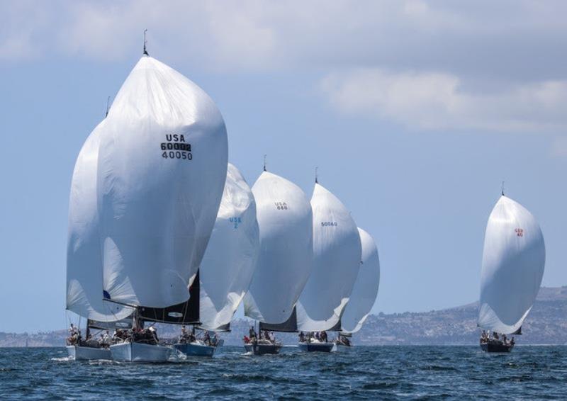 The fleet of nine boats sails in close proximity during a downwind run of the Farr 40 North American Championship, hosted by Long Beach Yacht Club photo copyright Farr 40 Class / Joy Sailing taken at Long Beach Yacht Club and featuring the Farr 40 class