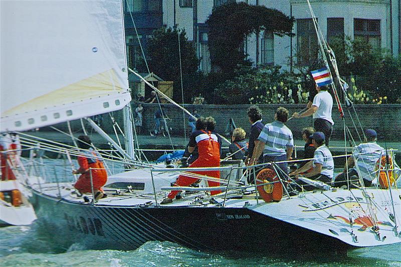 Exador crosses the finish line off the Royal Yacht Squadron, Cowes - 1985 Admirals Cup photo copyright Margherita Bottini taken at Royal Yacht Squadron and featuring the Farr 40 class