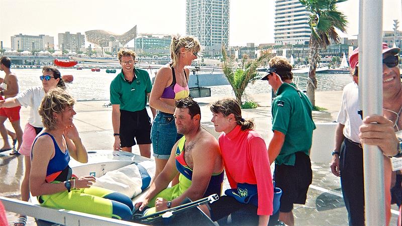 In the foreground is Jan Shearer  Silver, standing Barbara Kendall  Gold, Craig Monk Bronze, Leslie Egnot Silver photo copyright Peter Montgomery taken at Royal New Zealand Yacht Squadron and featuring the Farr 40 class