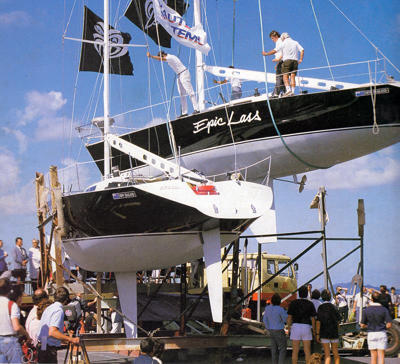 Admirals Cup minimum raters, Epic Lass and Swuzzlebubble at their launching in 1984  photo copyright Brian Curtis taken at Royal New Zealand Yacht Squadron and featuring the Farr 40 class