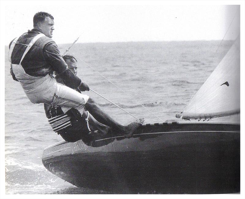 Kangaroo Trapper Wins: Andy White on Falcon IX in 1962 with Tasker, who told the Florida press that librarian White was a kangaroo trapper, which was duly reported photo copyright Australian Sailing Team taken at  and featuring the Flying Dutchman class