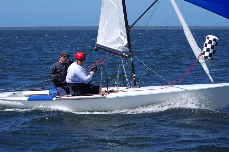 Matt Draper and Thomas Stuchbery on Freight Train AUS001 crossing the finish line in race four of the Flying Dutchman 2026 Australian Championship - photo © Jeanette Severs