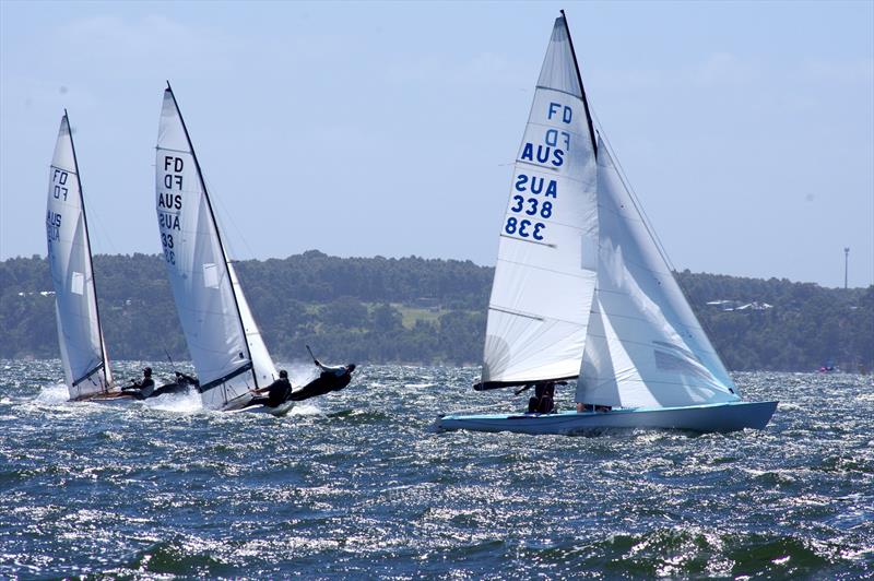 Gary Cameron and Darren Hocking on Blu Tak AUS338 tack while Rafe Heale and Tom Watson on Power AUS7 and Ian McCrossin and Peter Bevis on Lupicus 60 AUS33 continue to hike, on the windward leg of race five - photo © Jeanette Severs