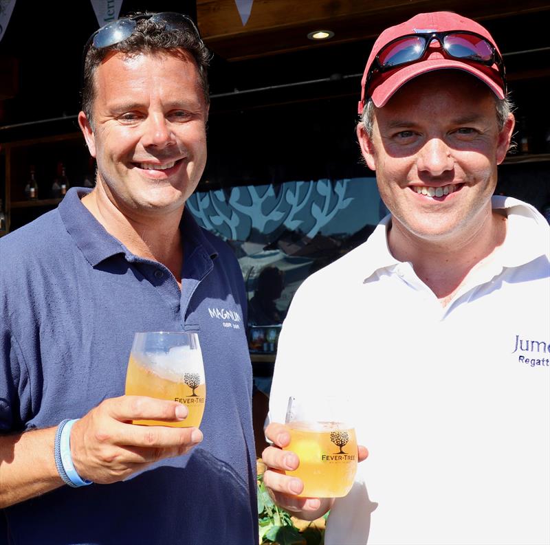 Ian Armstrong and Mark Sherwood enjoying Dark 'n Stormy made from Fever-Tree Ginger Beer and Westerhall's Rum photo copyright Louay Habib taken at Cowes Combined Clubs and featuring the  class