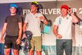 U19 top three: (l-r) Joan Cardona, Federico Colaninno, Liam Orel at the 2017 U23 Finn Worlds at Lake Balaton © Robert Deaves