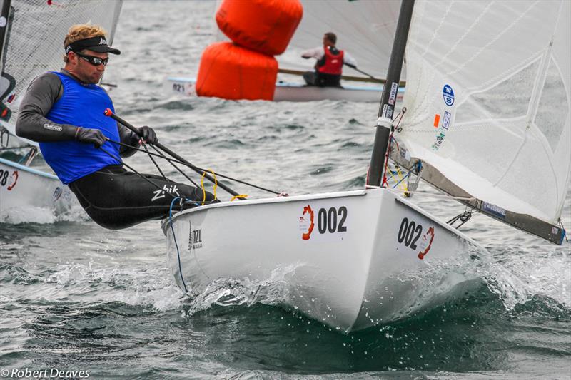 Josh Junior on day 3 of the Finn Europeans in Barcelona photo copyright Robert Deaves taken at  and featuring the Finn class