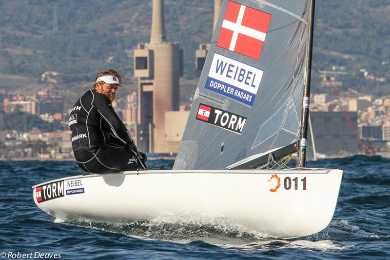 Jonas Høgh-Christensen on day 5 of the Finn Europeans in Barcelona photo copyright Robert Deaves taken at  and featuring the Finn class
