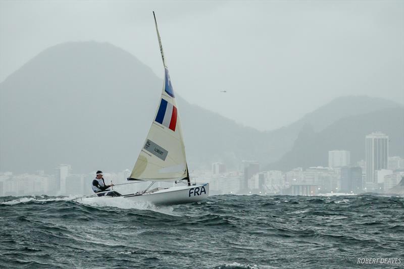 Jonathan Lobert on day 3 of the Rio 2016 Olympic Sailing Competition photo copyright Robert Deaves taken at  and featuring the Finn class