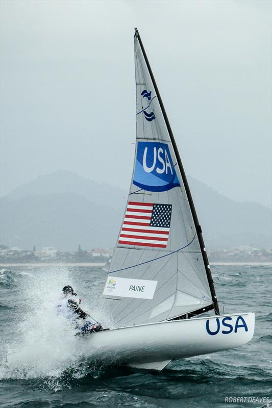 Caleb Paine on day 3 of the Rio 2016 Olympic Sailing Competition photo copyright Robert Deaves taken at  and featuring the Finn class