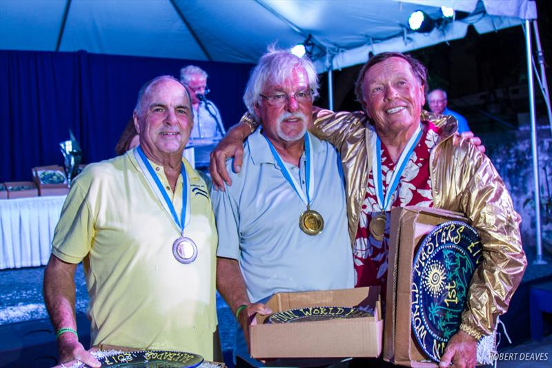 Legends: 2. David Bull, AUS; 3. Charles Rudinsky, USA; 1. Henry Sprague, USA at the 2017 Finn World Masters in Barbados prize giving - photo © Robert Deaves