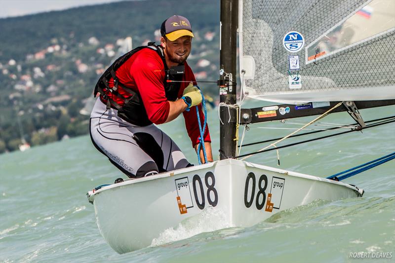 Facundo Olezza on day 1 of the 2017 U23 Finn Worlds at Lake Balaton photo copyright Robert Deaves taken at MVM SE and featuring the Finn class