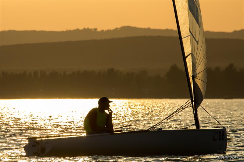 A golden end to day 4 of the 2017 U23 Finn Worlds at Lake Balaton photo copyright Robert Deaves taken at MVM SE and featuring the Finn class