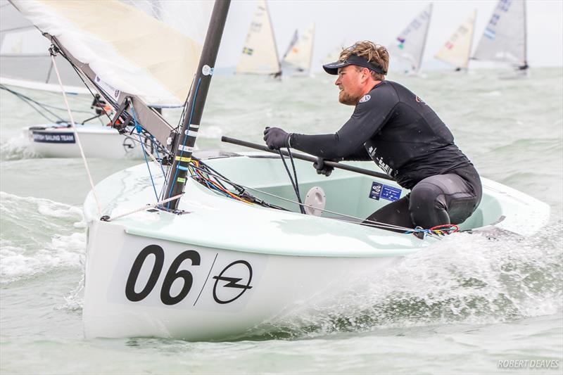 Anders Pedersen on day four of the 2017 Opel Finn Gold Cup at Lake Balaton photo copyright Robert Deaves taken at Spartacus Sailing Club and featuring the Finn class