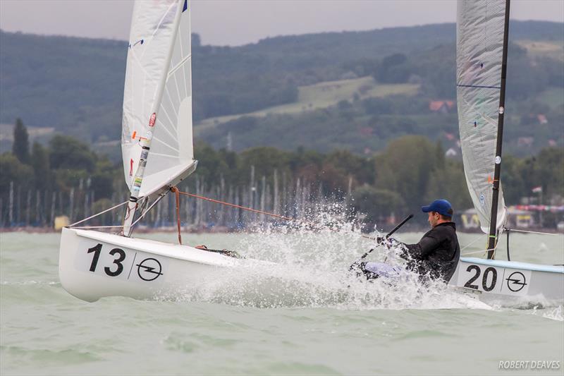 Nenad Bugarin on day four of the 2017 Opel Finn Gold Cup at Lake Balaton photo copyright Robert Deaves taken at Spartacus Sailing Club and featuring the Finn class