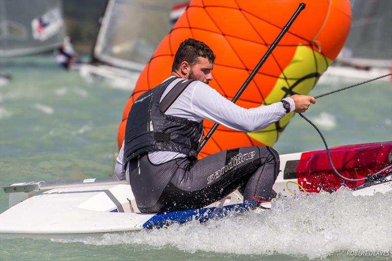 Oisin Mcclelland during the 2017 Opel Finn Gold Cup at Lake Balaton photo copyright Robert Deaves taken at Spartacus Sailing Club and featuring the Finn class