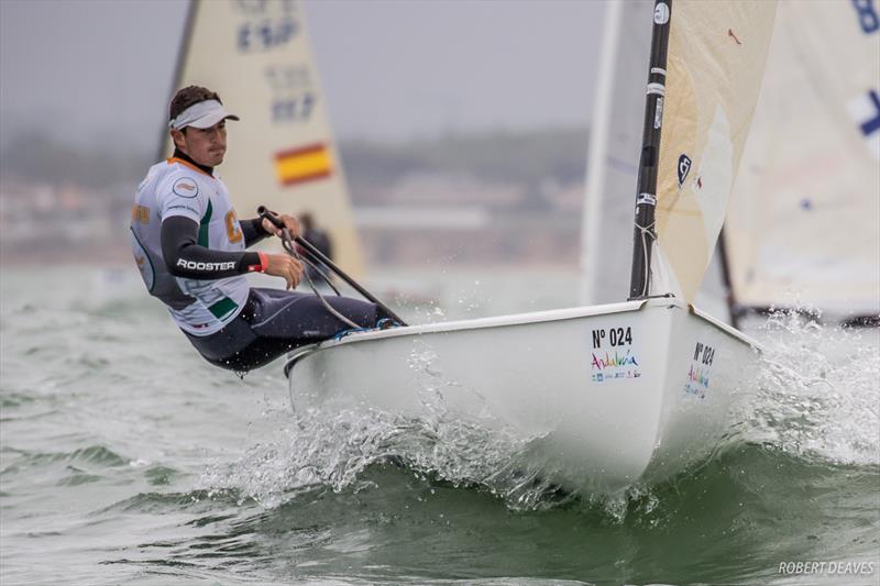 Panagiotis Iordanou on day 2 of the Finn Europeans in Cádiz, Spain photo copyright Robert Deaves taken at  and featuring the Finn class