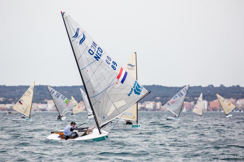 Nicholas Heiner leads the fleet downwind in Race 9 on day 5 of the Trofeo Princesa Sofía Iberostar photo copyright Robert Deaves taken at  and featuring the Finn class