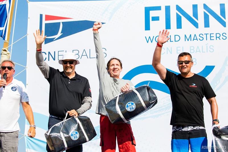 Winners of the men's beach race at the Finn World Masters photo copyright Robert Deaves taken at Club Nautico El Balis and featuring the Finn class