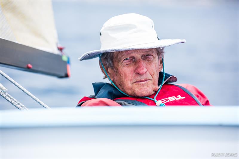Gus Miller is the oldest competitor at 83 at the Finn World Masters photo copyright Robert Deaves taken at Club Nautico El Balis and featuring the Finn class