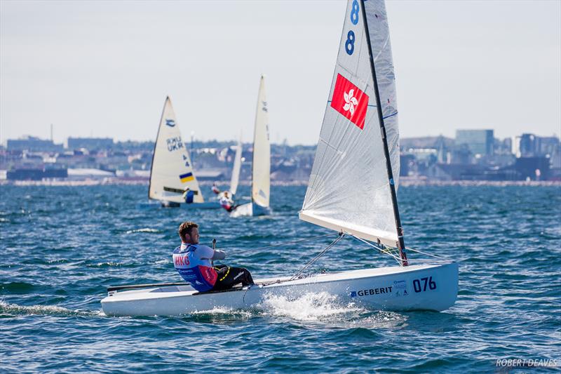 James Dagge on day 1 of Hempel Sailing World Championships Aarhus 2018 photo copyright Robert Deaves taken at Sailing Aarhus and featuring the Finn class