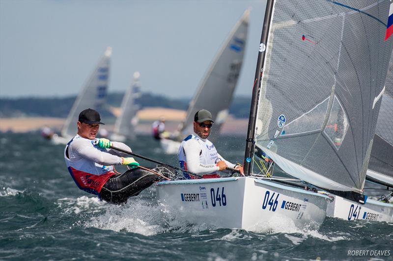 Egor Terpigorev on day 3 of Hempel Sailing World Championships Aarhus 2018 photo copyright Robert Deaves taken at Sailing Aarhus and featuring the Finn class