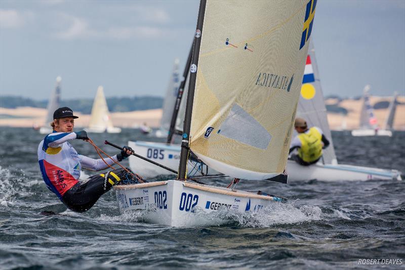 Max Salminen on day 3 of Hempel Sailing World Championships Aarhus 2018 photo copyright Robert Deaves taken at Sailing Aarhus and featuring the Finn class