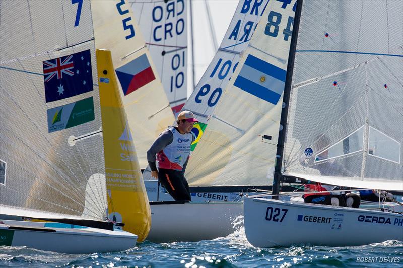 Facundo Olezza at a crowded gate mark on day 5 of the Finn Gold Cup at the Hempel Sailing World Championships, Aarhus, Denmark photo copyright Robert Deaves taken at Sailing Aarhus and featuring the Finn class