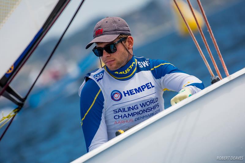 Johannes Pettersson on day 5 of the Finn Gold Cup at the Hempel Sailing World Championships, Aarhus, Denmark photo copyright Robert Deaves taken at Sailing Aarhus and featuring the Finn class