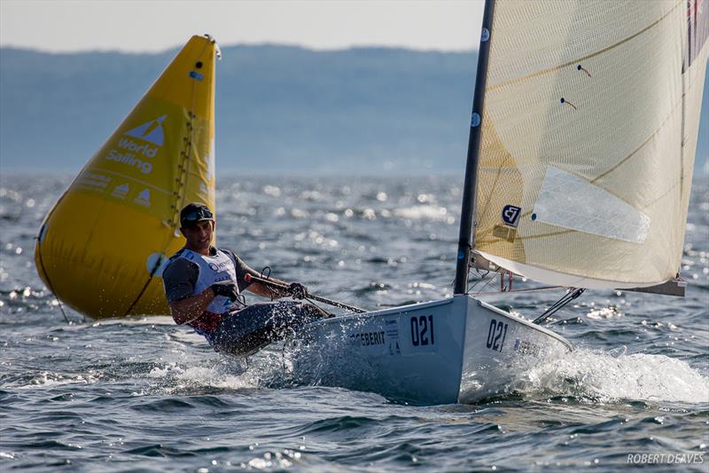 Andy Maloney on day 5 of the Finn Gold Cup at the Hempel Sailing World Championships, Aarhus, Denmark photo copyright Robert Deaves taken at Sailing Aarhus and featuring the Finn class