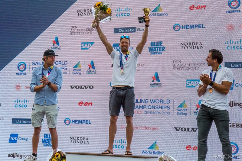 Max Salminen, Zsombor Berecz and Pieter-Jan Postma - Finn Gold Cup podium at the 2018 Hempel Sailing World Championships Aarhus - photo © Robert Deaves