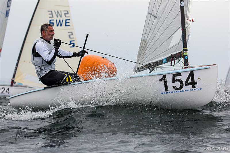Laurent Hay on day 2 of the  2019 Finn World Masters in Skovshoved, Denmark photo copyright Robert Deaves taken at  and featuring the Finn class