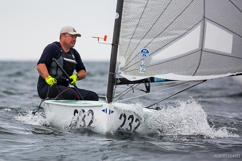 Anthony Nossiter on day 2 of the  2019 Finn World Masters in Skovshoved, Denmark photo copyright Robert Deaves taken at  and featuring the Finn class