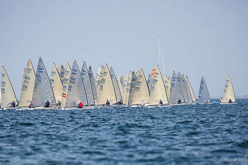 Start Race 2 - Blue Group on day 2 of the  2019 Finn World Masters in Skovshoved, Denmark photo copyright Robert Deaves taken at  and featuring the Finn class