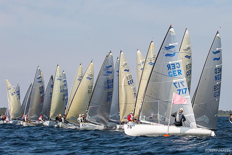 Race 2 start on day 1 of the Finn European Masters in Schwerin photo copyright Robert Deaves taken at  and featuring the Finn class