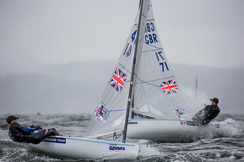Giles Scott and Henry Wetherell on day 1 of the Finn Europeans in Gdynia, Poland photo copyright Robert Deaves taken at  and featuring the Finn class