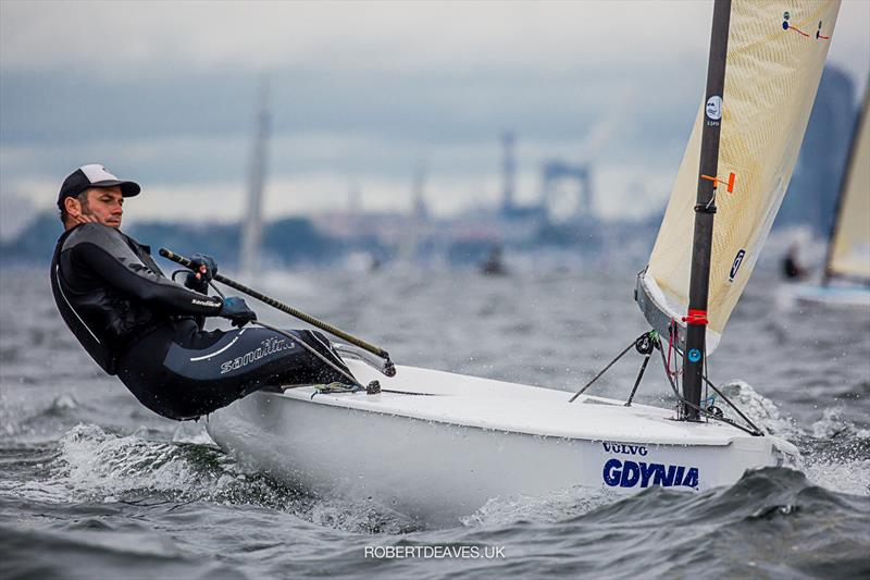 Alejandro Muscat on day 2 of the Finn Europeans in Gdynia, Poland photo copyright Robert Deaves taken at  and featuring the Finn class