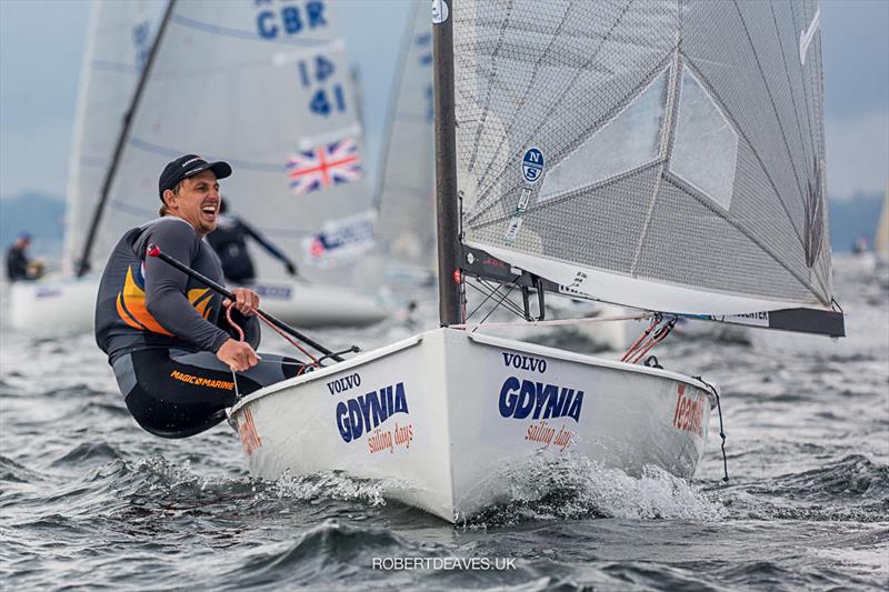 Nicholas Heiner on day 4 of the Finn Europeans in Gdynia, Poland photo copyright Robert Deaves taken at  and featuring the Finn class