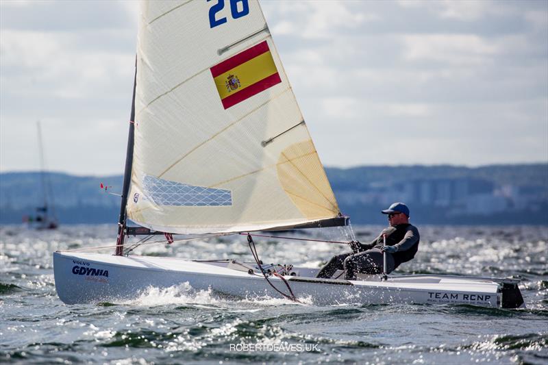 Joan Cardona during the Finn Europeans in Gdynia, Poland photo copyright Robert Deaves taken at  and featuring the Finn class