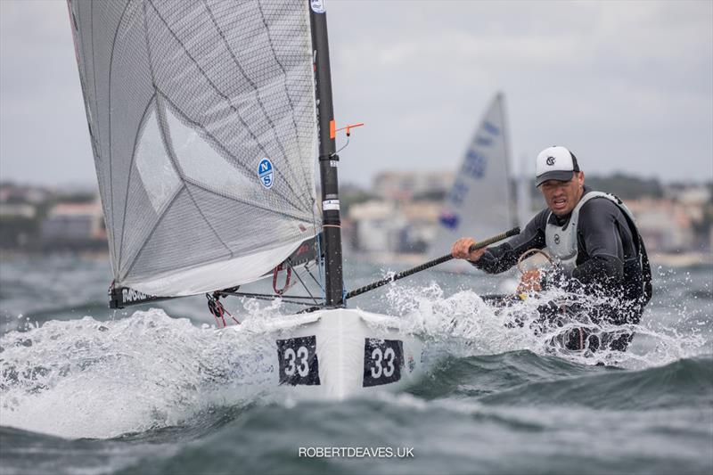 2021 Finn Gold Cup day 4: Zsombor Berecz, HUN photo copyright Robert Deaves taken at Vilamoura Sailing and featuring the Finn class