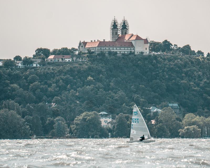 Panagiotis Iordanou, CYP on day 1 of the U23 Finn Worlds at Lake Balaton, Hungary photo copyright Marcell Mohácsi taken at Tihanyi Hajós Egylet and featuring the Finn class