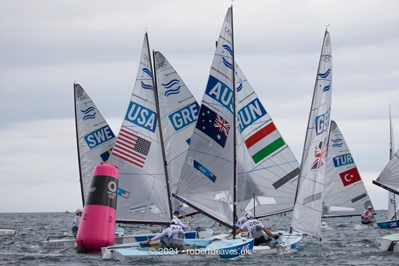 Race 1 on the first day of Finn class racing at the Tokyo 2020 Olympic Sailing Competition - photo © Robert Deaves / www.robertdeaves.uk