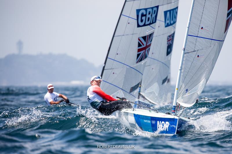 Anders Pedersen (NOR) leading race 3 on the second day of Finn class racing at the Tokyo 2020 Olympic Sailing Competition photo copyright Robert Deaves / www.robertdeaves.uk taken at  and featuring the Finn class