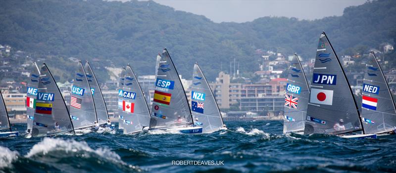 Race 5 start on the second day of Finn class racing at the Tokyo 2020 Olympic Sailing Competition photo copyright Robert Deaves / www.robertdeaves.uk taken at  and featuring the Finn class
