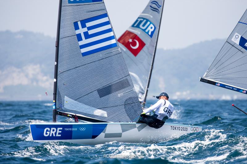 Ioannis Mitakis (GRE) on the second day of Finn class racing at the Tokyo 2020 Olympic Sailing Competition photo copyright Robert Deaves / www.robertdeaves.uk taken at  and featuring the Finn class