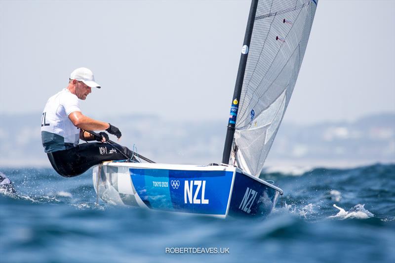 Josh Junior, NZL - Not really performing as expected and giving himself a lot to do going into the second half of the Tokyo 2020 Olympic Sailing Competition photo copyright Robert Deaves / www.robertdeaves.uk taken at  and featuring the Finn class